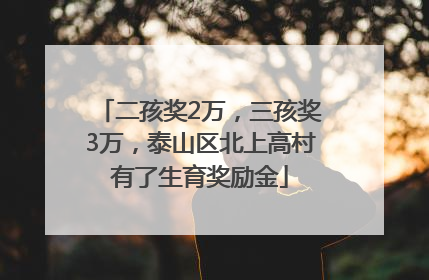 二孩奖2万，三孩奖3万，泰山区北上高村有了生育奖励金